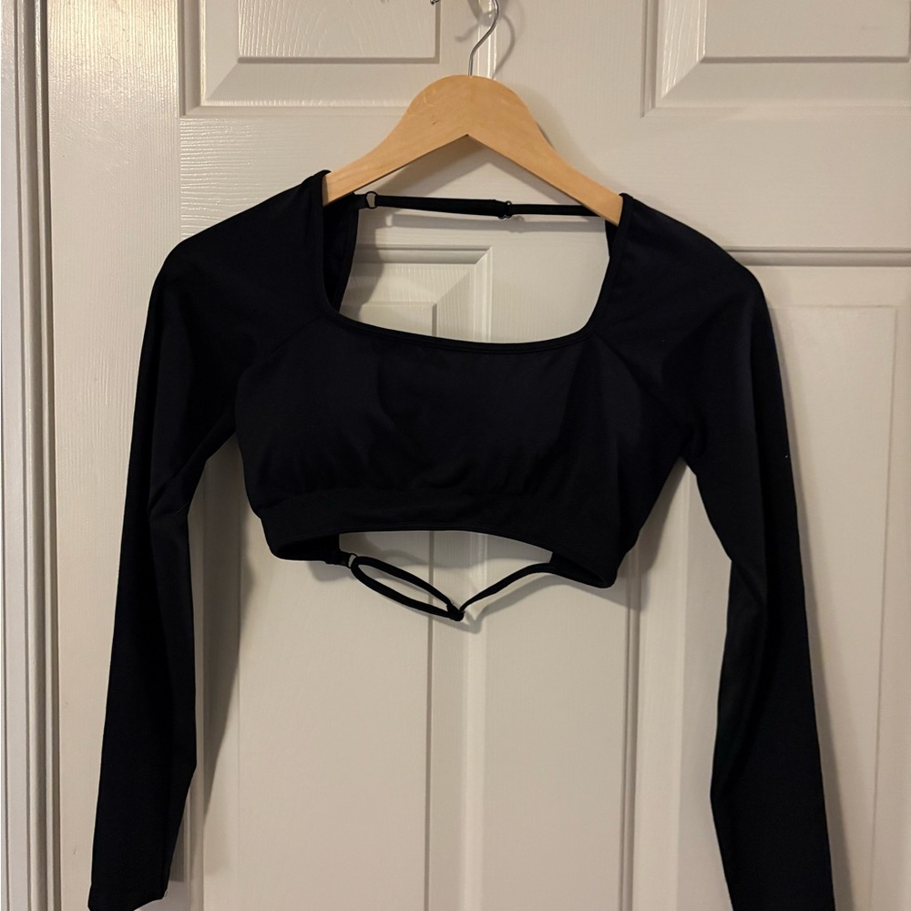 Teveo X-L Black Long Sleeve Spandex Crop Top